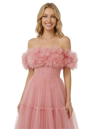 ChicSew Beautiful Strapless Corset Tulle A-Line Maxi Long Evening Prom Dresses