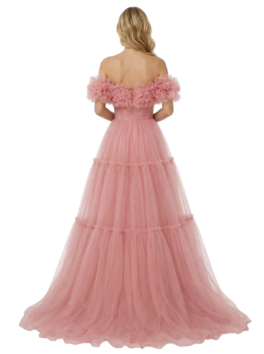 ChicSew Beautiful Strapless Corset Tulle A-Line Maxi Long Evening Prom Dresses