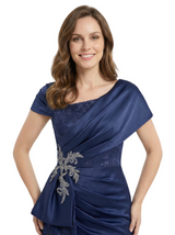 Classy Asymmetric Ruched Side Slit Silky Satin Long Mother Of The Groom Gown