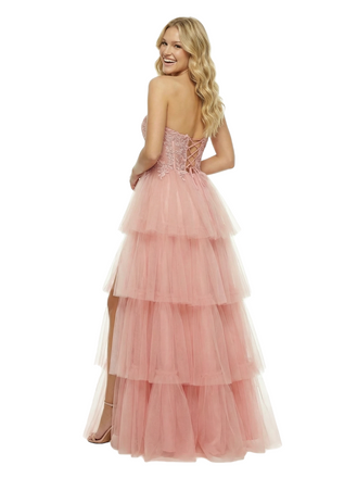 ChicSew Elegant Sweetheart Side Slit Corset Ruffles A-Line Chiffon Formal Ball Gown Prom Dress