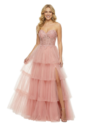 ChicSew Elegant Sweetheart Side Slit Corset Ruffles A-Line Chiffon Formal Ball Gown Prom Dress