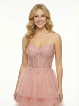 Lace Sweetheart Boned Side Slit A-line Long Party Prom Dresses