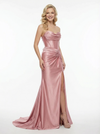Ruched Satin Twisted Knot Sweetheart Mermaid Boned Party Prom Dresses Side Slit