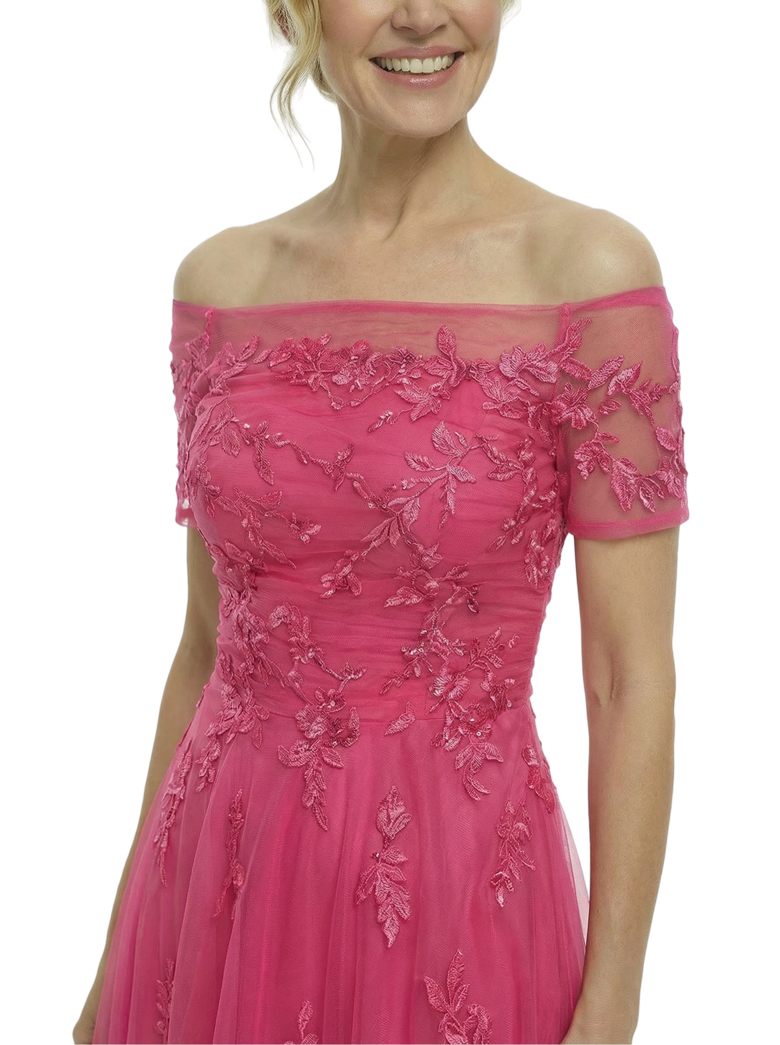 Chicsew Exquisite Off the Shoulder A-Line Chiffon Mother Of The Groom Dress With Lace Appliques