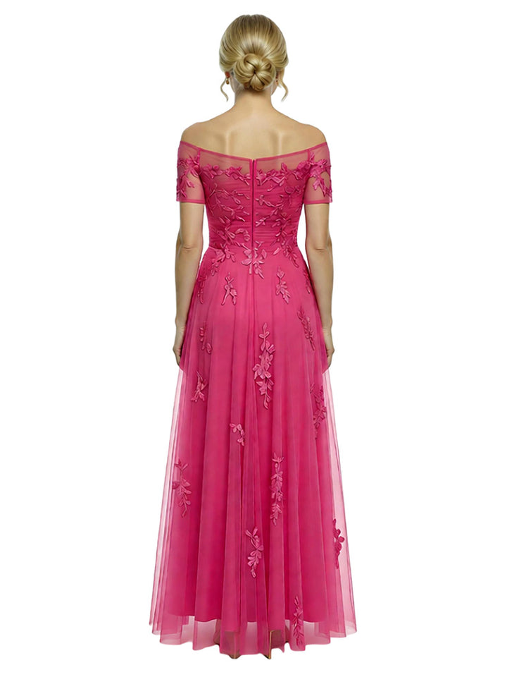 Chicsew Exquisite Off the Shoulder A-Line Chiffon Mother Of The Groom Dress With Lace Appliques
