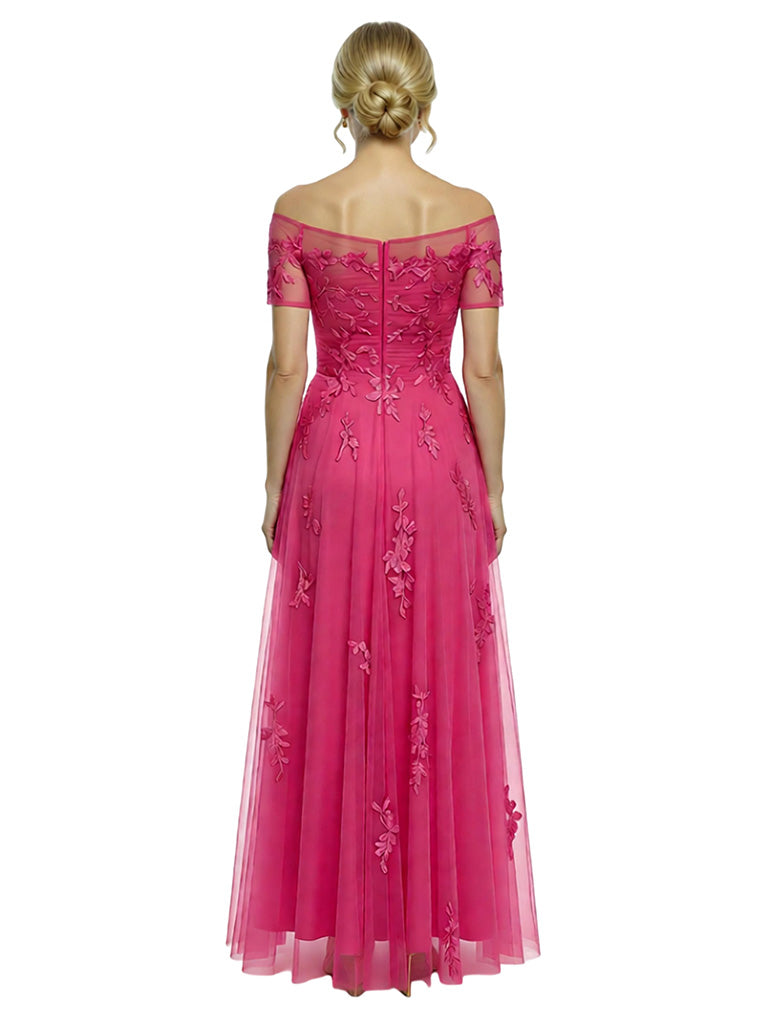 Chicsew Exquisite Off the Shoulder A-Line Chiffon Mother Of The Groom Dress With Lace Appliques