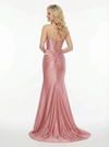 Ruched Satin Twisted Knot Sweetheart Mermaid Boned Party Prom Dresses Side Slit