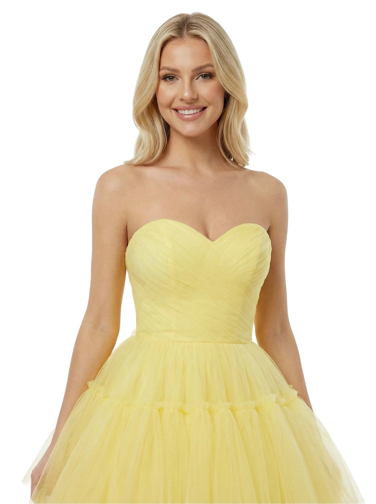 ChicSew Stunning Strapless Pleated Tulle Tiered Ball Gown Classy High Low Party Dress