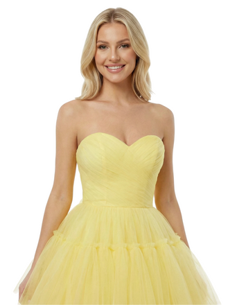 ChicSew Stunning Strapless Pleated Tulle Tiered Ball Gown Classy High Low Party Dress