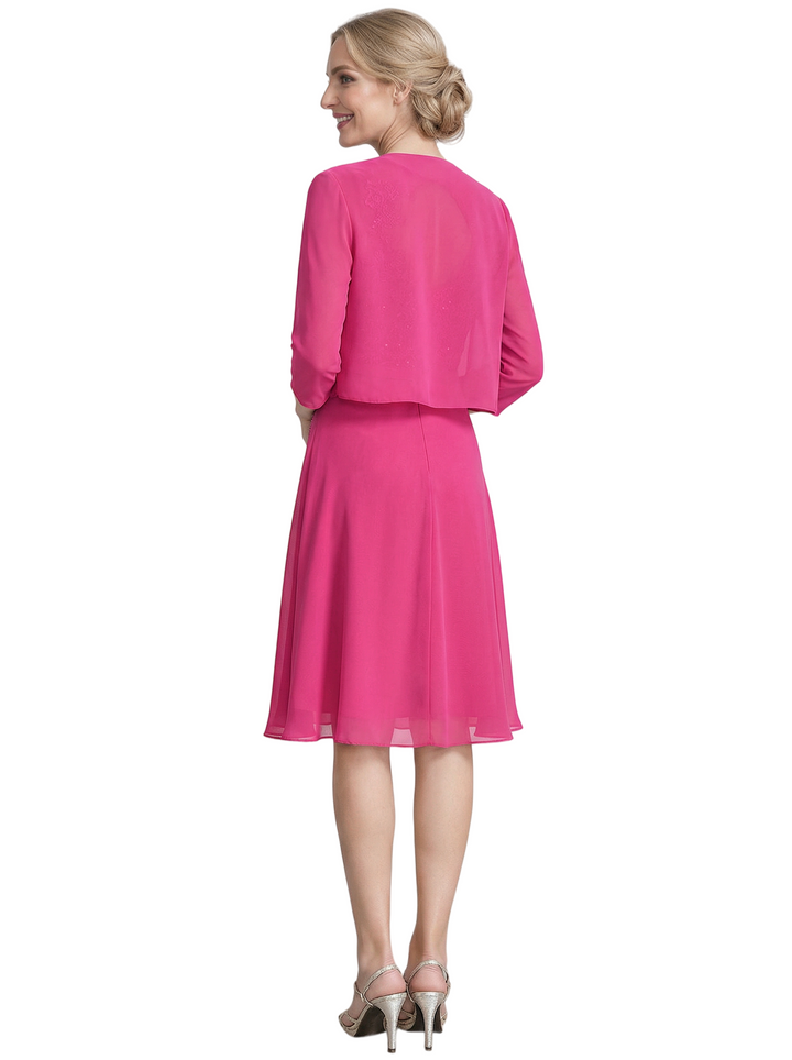 Chicsew Chic Short Lace Knee-Length A-Line Chiffon Mother Of The Groom Dress With Cute Jacket