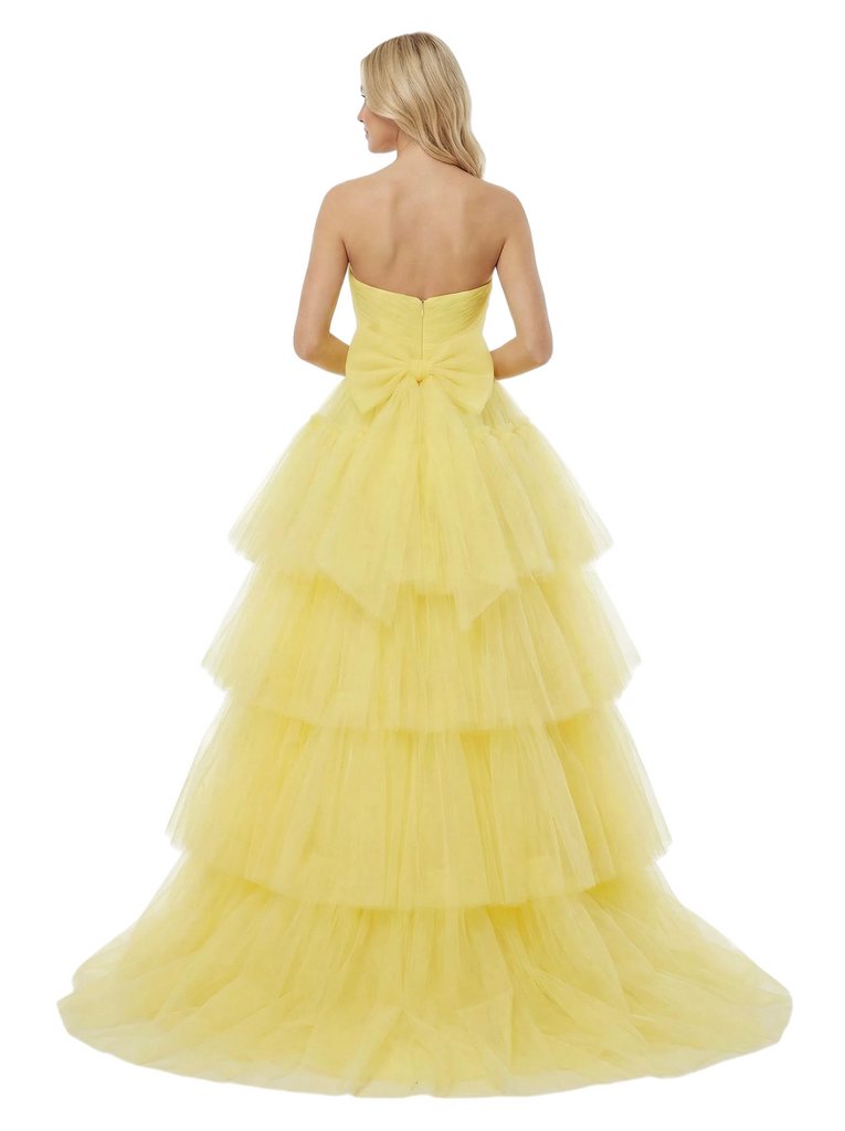 ChicSew Stunning Strapless Pleated Tulle Tiered Ball Gown Classy High Low Party Dress