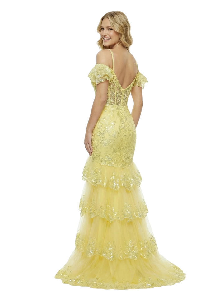 ChicSew Pretty Off Shoulder Corset Lace Side Slit Mermaid Maxi Long Evening Gown