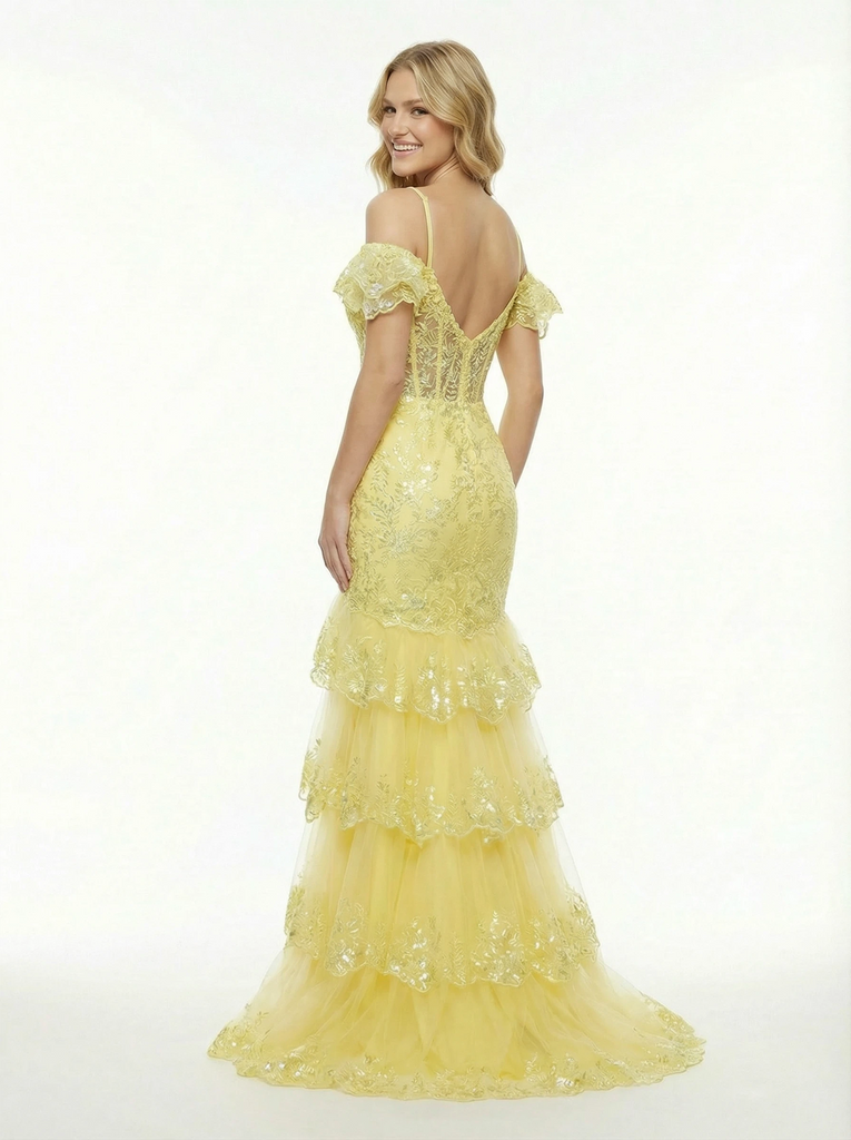 Elegant Off The Shoulder Lace Mermaid Long Formal Prom Dresses