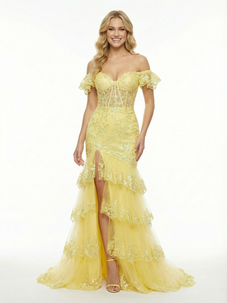 Elegant Off The Shoulder Lace Mermaid Long Formal Prom Dresses