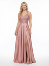 Elegant Lace Satin V-Neck A-line Long Prom Dresses Slit