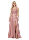 ChicSew Elegant V-neck Lace Appliques A-line Satin Formal Gown with High Slit