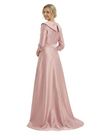Chic Deep V-Neck 3/4 Sleeve Floor-Length With Bow Waist Mother of The Bride Satin Gown