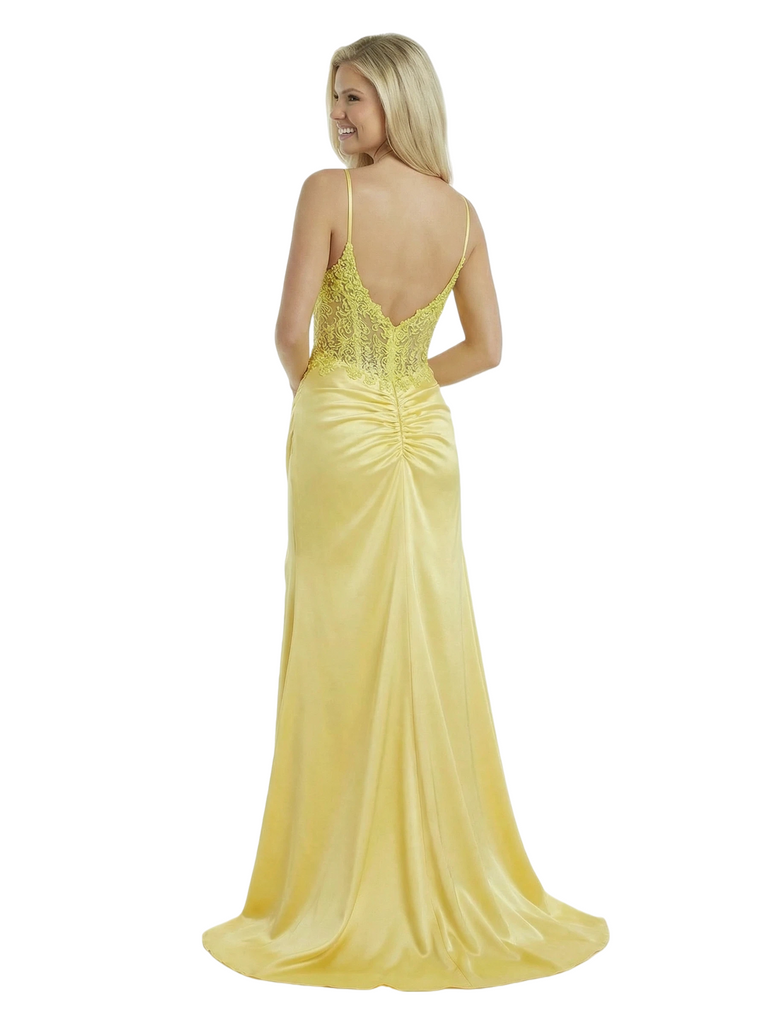 ChicSew Elegant Spaghetti Strap V-Neck Mermaid Lace Satin Modern Prom Dress Slit Side Overlay