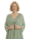 Elegant V-Neck Lace Applique Sleeveless A-Line Floor-Length Chiffon Mother Of The Bride Dress