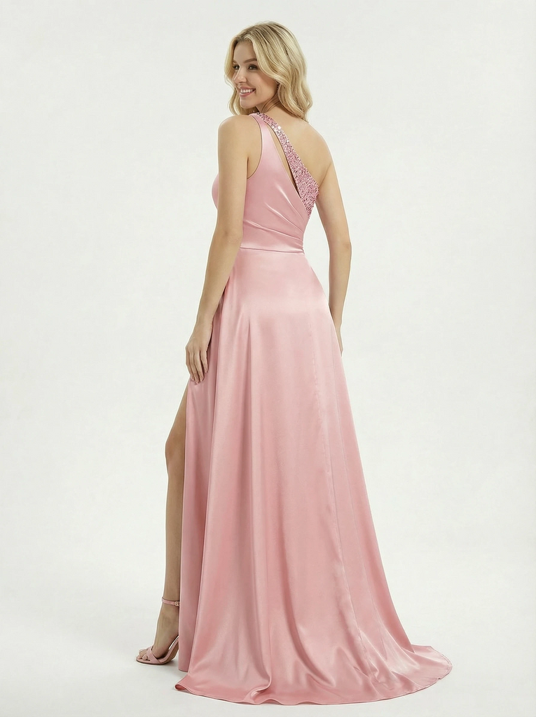 Sexy Satin One Shoulder Long Mermaid Party Prom Dresses OverSkirt