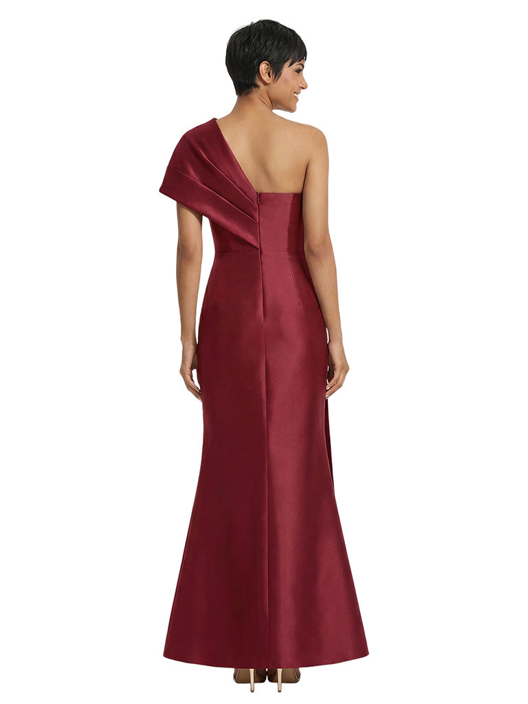 Unique One Shoulder Bow Detail Satin Mother Of The Bride Mermaid Gown