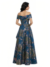ChicSew Elegant Floral Off Shoulder A-Line Ruffle Skirt Long Formal Evening Dresses