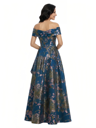 ChicSew Elegant Floral Off Shoulder A-Line Ruffle Skirt Long Formal Evening Dresses