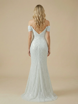 Mermaid Off Shoulder Side Slit Ruched Maxi Long Sequin Wedding Dresses Online