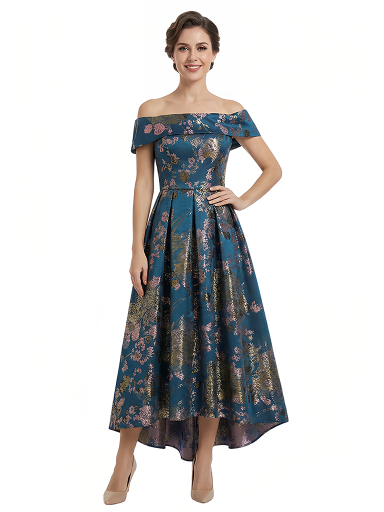 ChicSew Elegant Floral Off Shoulder A-Line High-Low Formal Evening Dresses