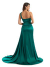 Sexy Side Split One Shoulder Mermaid Satin Unique Long Bridesmaid Dresses