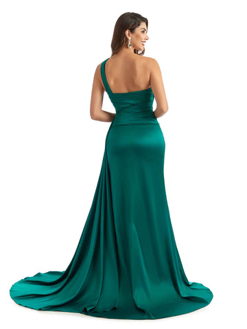 blue dress for baby girl Mismatched Red Sexy Side Slit Mermaid Soft Satin Long Bridesmaid Dresses  Online main image 1