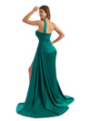 Sexy Side Split One Shoulder Mermaid Satin Unique Long Bridesmaid Dresses