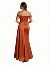 Sexy V-Neck Off The Shoulder Side Slit Mermaid Silky Satin Long Evening Dresses For Women