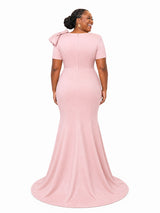 ChicSew Elegant Jewel Mermaid Short Sleeves Soft Satin Maxi Bridesmaid Dresses With Bow