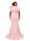ChicSew Elegant Jewel Mermaid Short Sleeves Soft Satin Maxi Bridesmaid Dresses With Bow