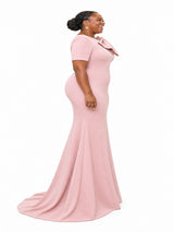 ChicSew Elegant Jewel Mermaid Short Sleeves Soft Satin Maxi Bridesmaid Dresses With Bow