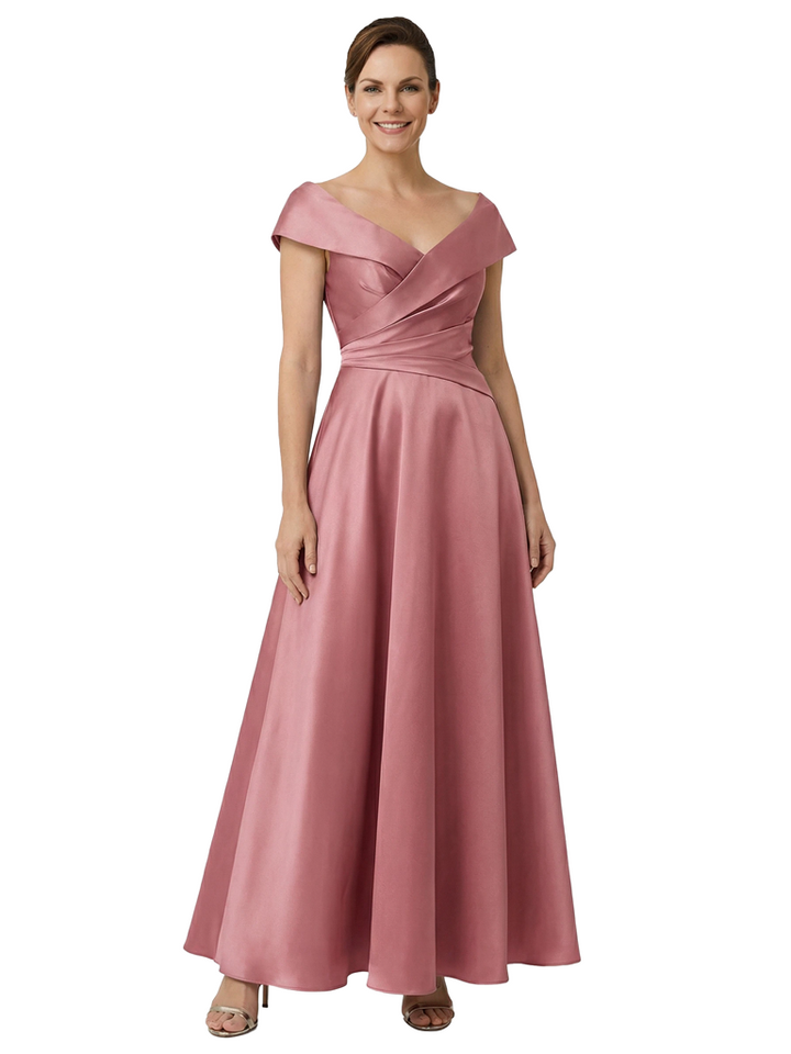 Chicsew Sophisticated Off Shoulder Sleeveless A-Line Satin Mother Of The Bride Dress