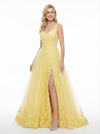 Handmade Flower Lace V-Neck A-Line Tulle Party Prom Dresses