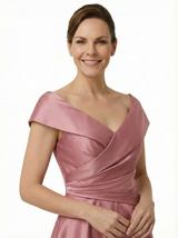 Chicsew Sophisticated Off Shoulder Sleeveless A-Line Satin Mother Of The Bride Dress