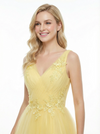 Handmade Flower Lace V-Neck A-Line Tulle Party Prom Dresses