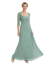 Chicsew Stunning Sweetheart Ruched Lace 3/4 Sleeves A-Line Chiffon Mother Of The Groom Dress