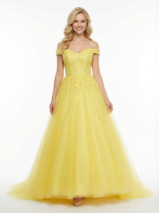 Elegant Lace Appliques Off Shoulder A-Line Party Prom Dresses