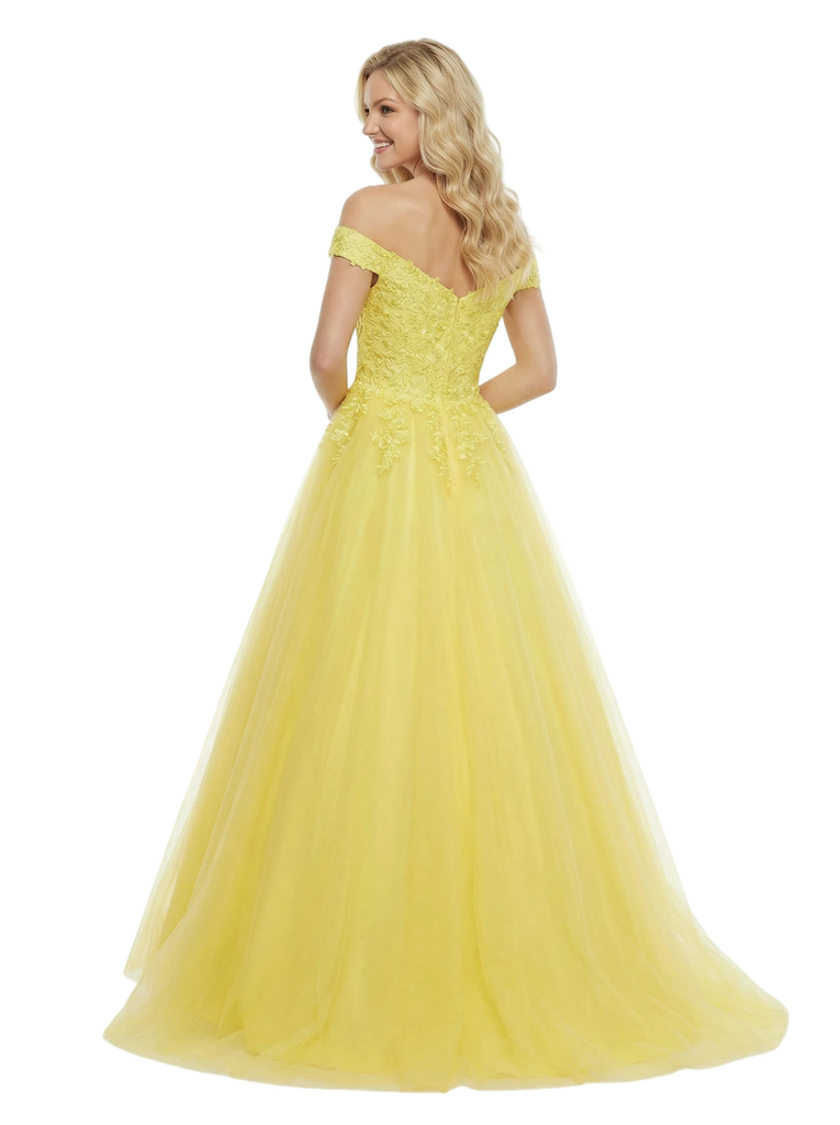 ChicSew Beautiful Off Shoulder V-Neck Tulle A-Line Maxi Long Evening Prom Dresses