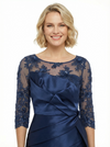 Chicsew Chic Scoop Neck Lace 3/4 Sleeves Satin Mother Of The Bride Dress With Illusion Lace Bodice