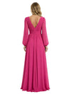 Chicsew Classy V-Neck Long Sleeves Ruched A-Line Chiffon Mother Of The Groom Dress