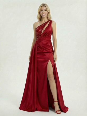 Elegant And Satin Sequin Off-shoulder A-Line Party Prom Dresses With Waist Drape