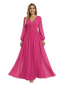 Chicsew Classy V-Neck Long Sleeves Ruched A-Line Chiffon Mother Of The Groom Dress