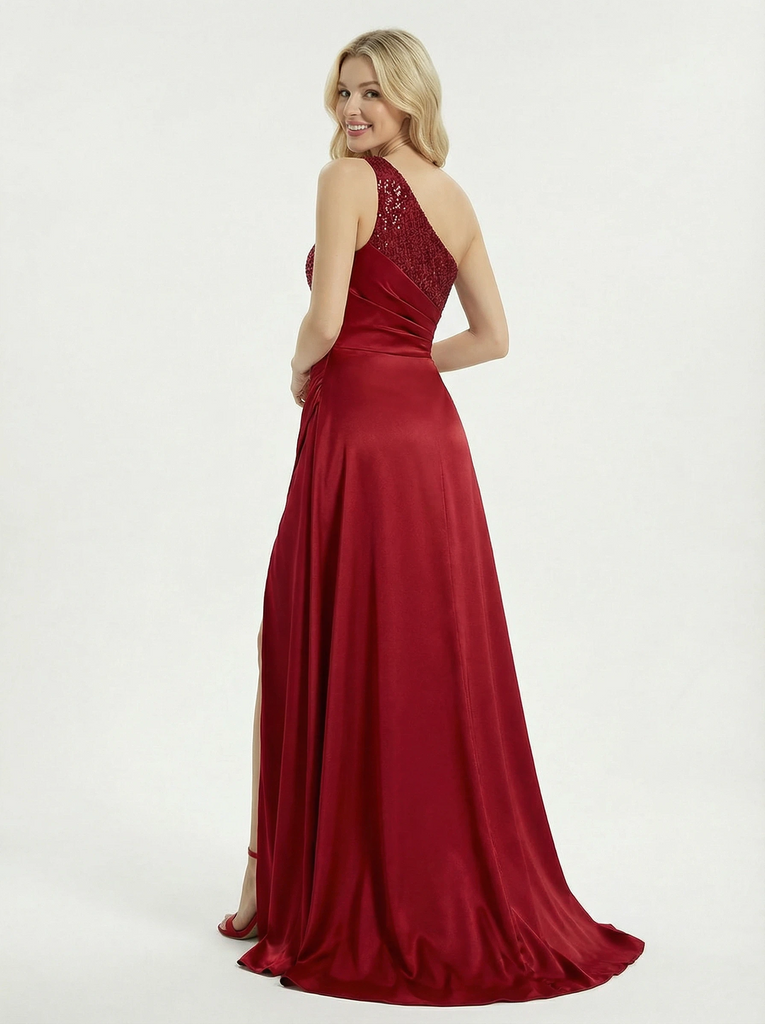 Elegant And Satin Sequin Off-shoulder A-Line Party Prom Dresses With Waist Drape