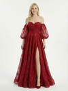 Elegant Off Shoulder Sequin Sweetheart  Long Prom Dresses With Sleeve