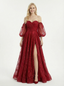 Elegant Off Shoulder Sequin Sweetheart  Long Prom Dresses With Sleeve